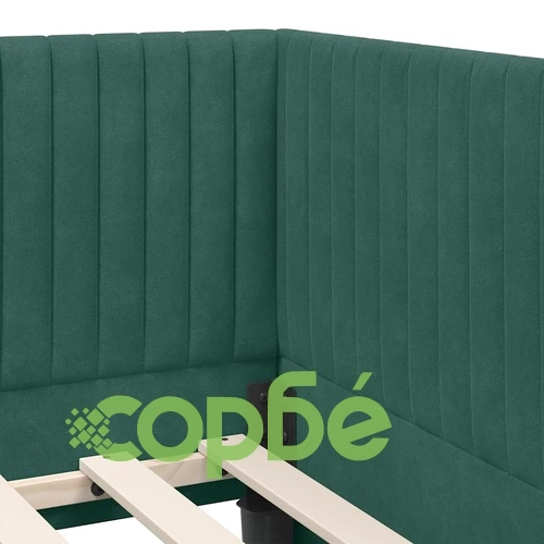 Ъглова рамка за легло с табла тъмнозелено кадифе 90x190 см ➤ топ цена ➤ sorbe.bg