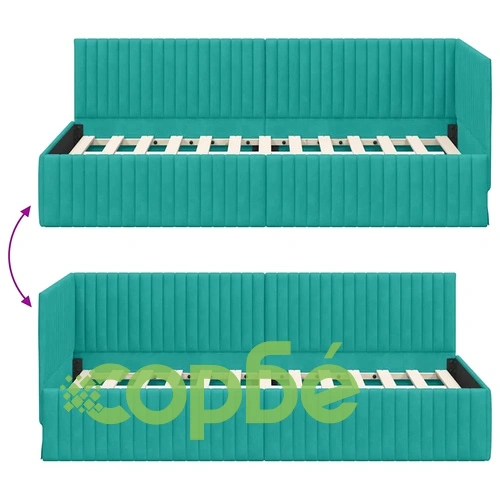 Ъглова рамка за легло с табла тюркоаз 90x190 см от кадифе ➤ топ цена ➤ sorbe.bg