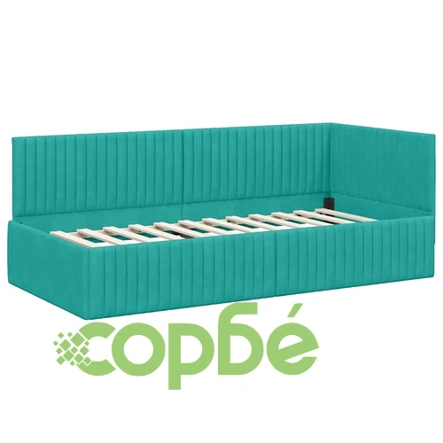 Ъглова рамка за легло с табла тюркоаз 90x190 см от кадифе ➤ топ цена ➤ sorbe.bg