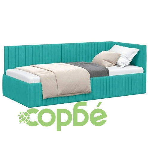 Ъглова рамка за легло с табла тюркоаз 90x190 см от кадифе ➤ топ цена ➤ sorbe.bg