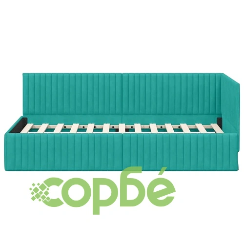 Ъглова рамка за легло с табла тюркоаз 90x190 см от кадифе ➤ топ цена ➤ sorbe.bg