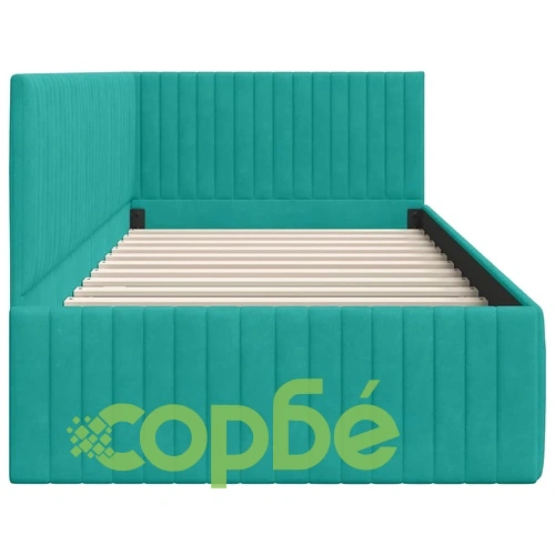 Ъглова рамка за легло с табла тюркоаз 90x190 см от кадифе ➤ топ цена ➤ sorbe.bg