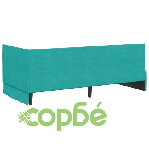 Ъглова рамка за легло с табла тюркоаз 90x190 см от кадифе ➤ топ цена ➤ sorbe.bg