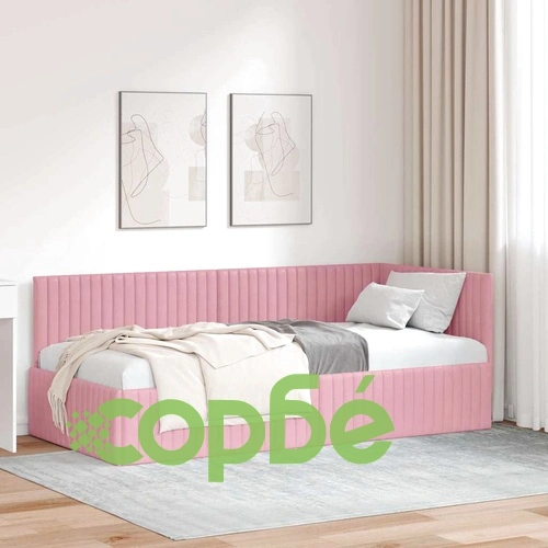 Ъглова рамка за легло с табла розово кадифе 90x200 см ➤ топ цена ➤ sorbe.bg