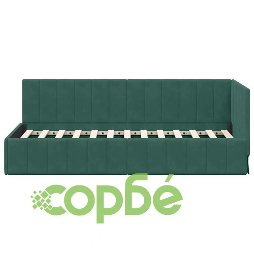 Ъглова рамка за легло с табла тъмнозелено кадифе 80x200 см ➤ топ цена ➤ sorbe.bg