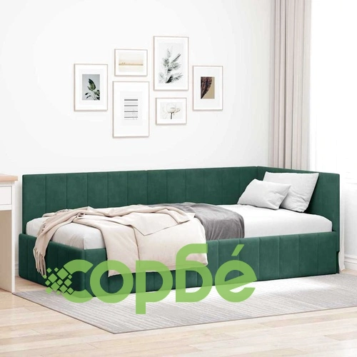 Ъглова рамка за легло с табла тъмнозелено кадифе 90x190 см ➤ топ цена ➤ sorbe.bg