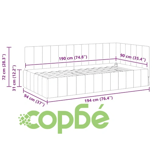 Ъглова рамка за легло с табла тъмнозелено кадифе 90x190 см ➤ топ цена ➤ sorbe.bg