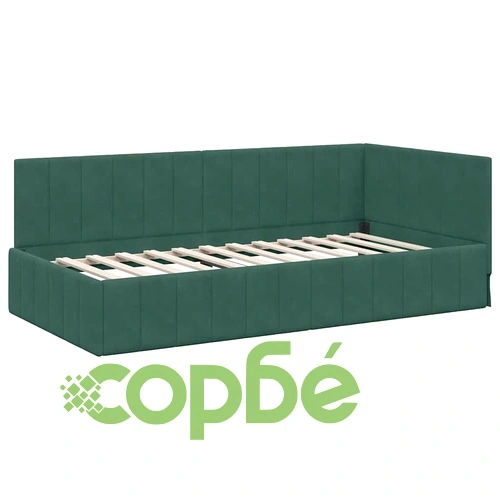 Ъглова рамка за легло с табла тъмнозелено кадифе 90x190 см ➤ топ цена ➤ sorbe.bg