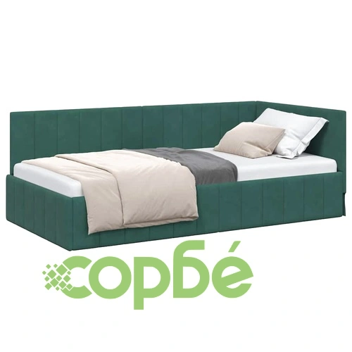 Ъглова рамка за легло с табла тъмнозелено кадифе 90x190 см ➤ топ цена ➤ sorbe.bg