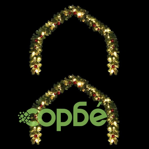 Коледна гирлянда с LED светлини и коледни топки 40м - зелен ПВЦ ➤ топ цена ➤ sorbe.bg