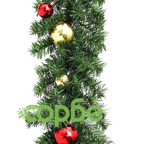 Коледна гирлянда с LED светлини и коледни топки 40м - зелен ПВЦ ➤ топ цена ➤ sorbe.bg