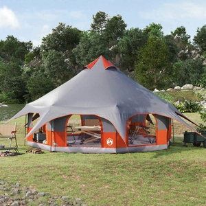 Семейна палатка за 10 души - полиестер 185T, 455 x 455 x 286 см, сива и оранжева