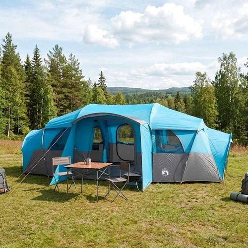Семейна палатка тунел с дъждобран, 10-местна, 580x307x208 см, синя ➤ топ цена ➤ sorbe.bg
