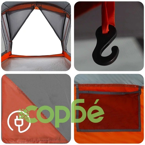 Семейна палатка 550 x 555 x 208 см - сива и оранжева, 185T полиестер ➤ топ цена ➤ sorbe.bg