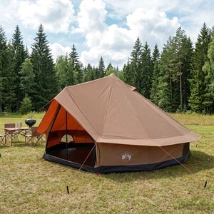 Семейна палатка за 10 души - 185T полиестер с PU покритие, кафява, 500x500x298 см