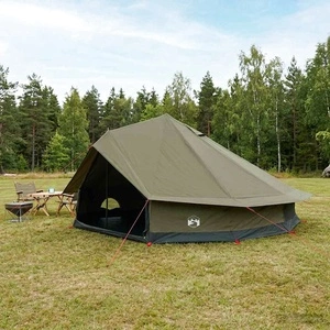 Семейна палатка за 12 души - 185T полиестер с PU покритие, военнозелена, 600x600x348 см