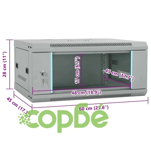 Стенен мрежов шкаф 4U 19 IP20 60x45x28 см Стоманен Сив ➤ топ цена ➤ sorbe.bg