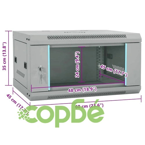 Стенен мрежов шкаф 6U 19 IP20 60x45x35 см Стоманен Сив ➤ топ цена ➤ sorbe.bg