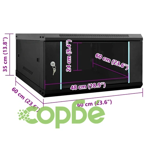 Стенен мрежов шкаф 6U, 19, IP20, черен, стомана, 60x60x35 см ➤ топ цена ➤ sorbe.bg