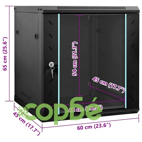 Мрежов шкаф 12U за стенен монтаж 19 IP20 60x45x65 см Черен Стомана ➤ топ цена ➤ sorbe.bg