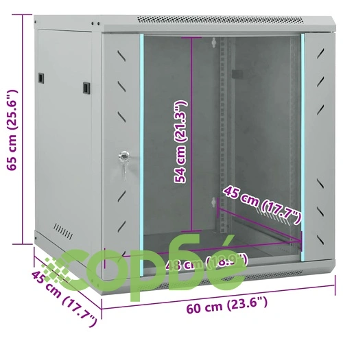 Стоманен 19 мрежов шкаф 12U за стенен монтаж 60 x 45 x 65 см Сив IP20 ➤ топ цена ➤ sorbe.bg