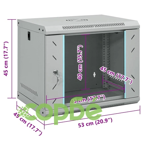 Стоманен Мрежов Шкаф 9U за Стенен Монтаж 53 x 45 x 45 см Сив IP20 ➤ топ цена ➤ sorbe.bg
