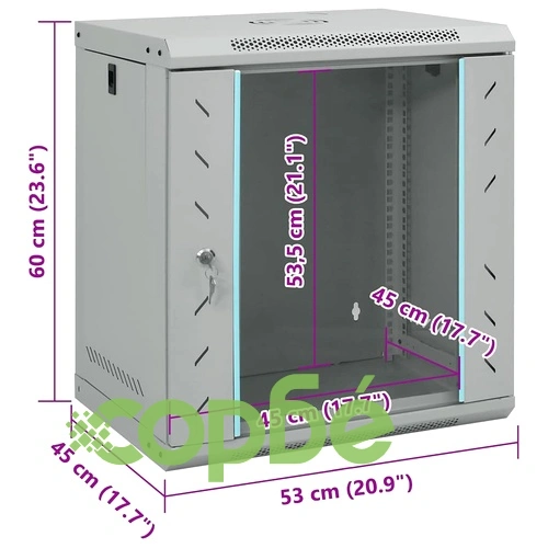 Стоманен Мрежов Шкаф 12U за Стенен Монтаж 19 IP20 53 x 45 x 60 см Сив ➤ топ цена ➤ sorbe.bg