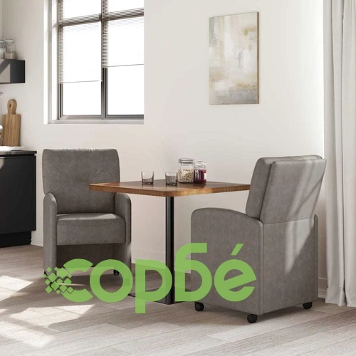 Трапезни столове с колелца 2 броя сиви 57x67x95 см изкуствена кожа ➤ топ цена ➤ sorbe.bg