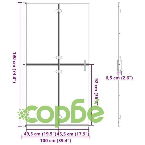 Стъклена душ преграда с вход, черен алуминиев профил и тъмнопрозрачно стъкло, 100 x 190 cm ➤ топ цена ➤ sorbe.bg