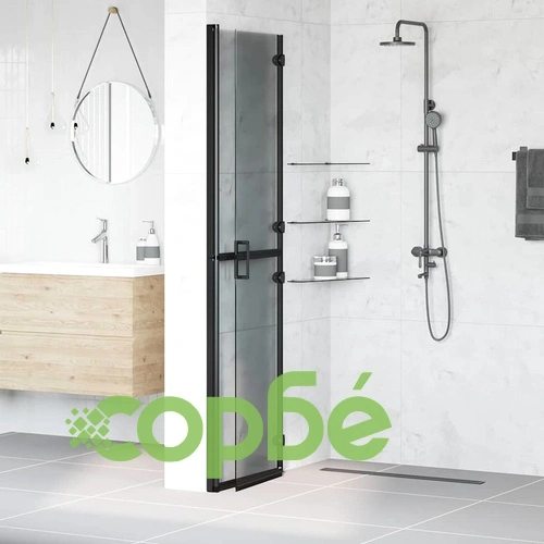 Стъклена душ преграда с вход, черен алуминиев профил и тъмнопрозрачно стъкло, 100 x 190 cm ➤ топ цена ➤ sorbe.bg