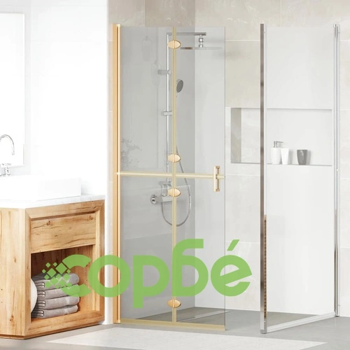 Душ кабина с плъзгаща врата, златен профил и прозрачно стъкло 80 x 190 cm ➤ топ цена ➤ sorbe.bg