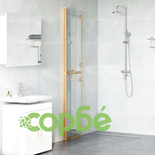 Душ кабина с плъзгаща врата, златен профил и прозрачно стъкло 80 x 190 cm ➤ топ цена ➤ sorbe.bg