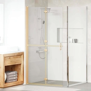 Душ параван за баня с плъзгаща врата, златист профил и прозрачно стъкло, 100 x 190 cm
