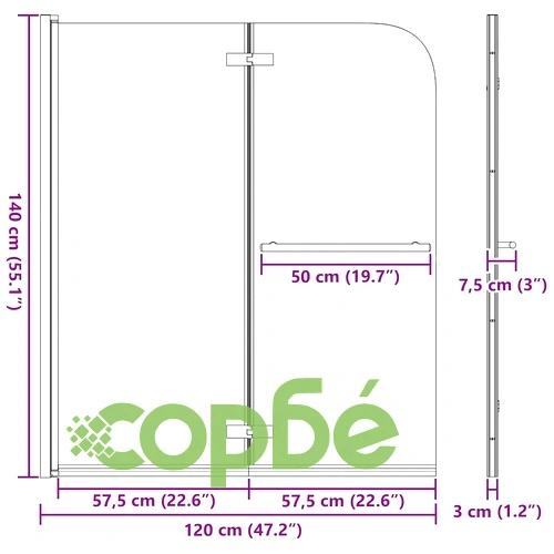 Душ параван Прозрачен и Златен 120 x 140 см, ESG стъкло и алуминий ➤ топ цена ➤ sorbe.bg