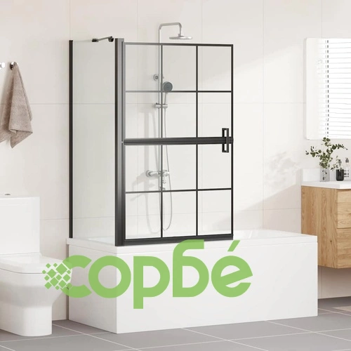 Параван за вана и душ от закалено стъкло черен 80 x 67 x 129.5 см ➤ топ цена ➤ sorbe.bg
