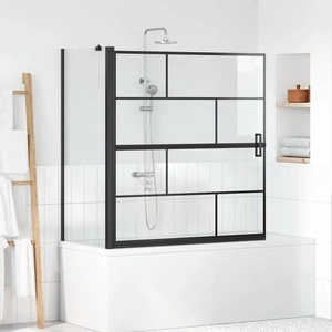 Параван за душ и вана от закалено стъкло - черен 116 x 67 x 129.5 см