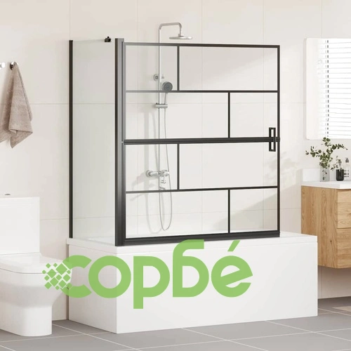 Параван за душ и вана от закалено стъкло - черен 116 x 67 x 129.5 см ➤ топ цена ➤ sorbe.bg