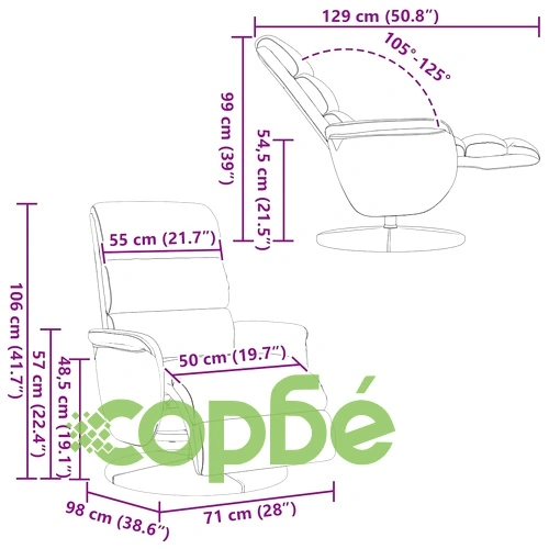 Разтегателен стол от изкуствена кожа бял 71 x 98 x 106 см ➤ топ цена ➤ sorbe.bg