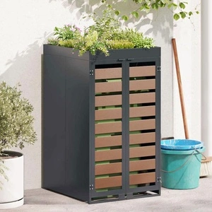 Стоманено съхранение за кошчета 240L с покрив-саксия антрацит 68x77.5x121.5 см