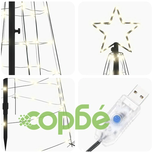 LED коледна елха с колчета за земя 390 LED топло бяло 250 см желязо ➤ топ цена ➤ sorbe.bg
