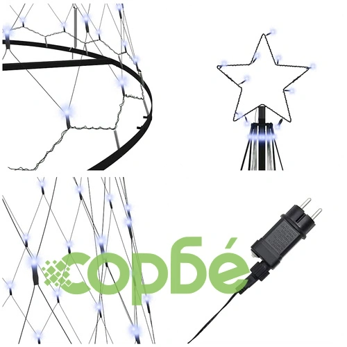 LED Коледна Елха с Поставка Синя 138.5 x 138.5 x 399 см Метал ➤ топ цена ➤ sorbe.bg