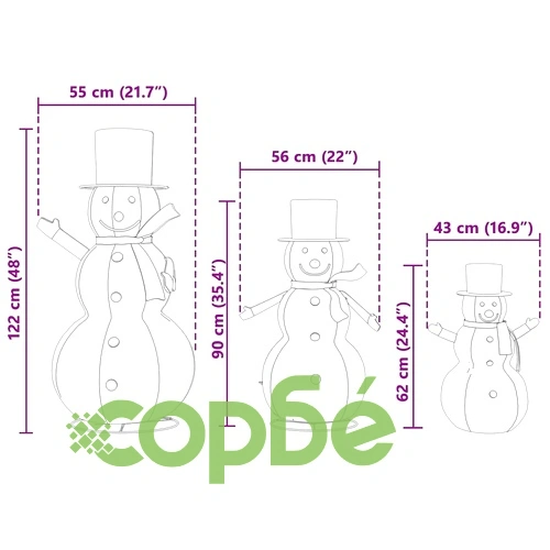 Коледно семейство снежковци 3 броя с LED осветление топло бяло 81x60x125 см ➤ топ цена ➤ sorbe.bg