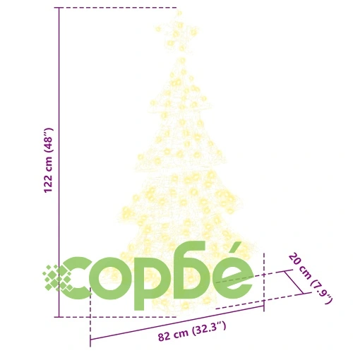 Коледно дърво 3D с 100 LED светлини топло бяло 120 см акрил ➤ топ цена ➤ sorbe.bg