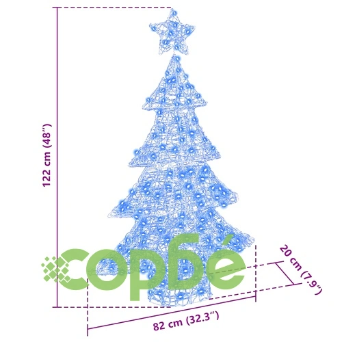 3D Коледно дърво с 100 LED светлини синьо 120 см акрил ➤ топ цена ➤ sorbe.bg