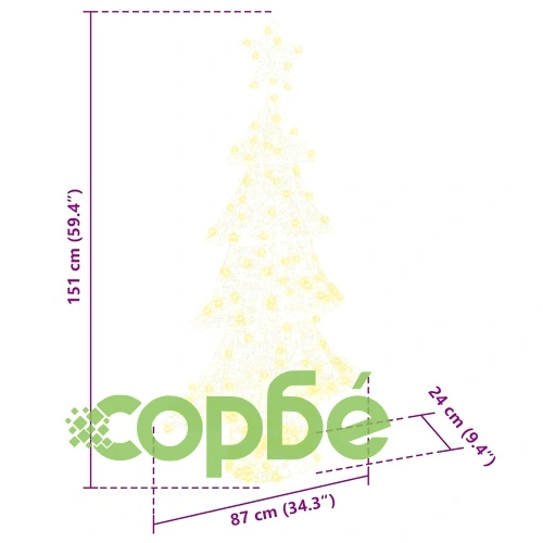 3D Коледно дърво с 160 LED светлини, топло бяло, 150 cm, акрил ➤ топ цена ➤ sorbe.bg