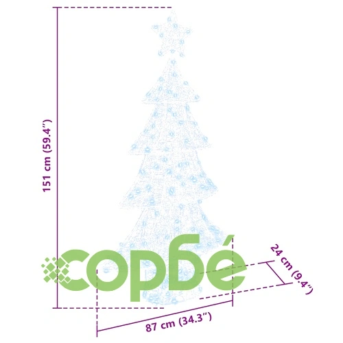 Коледно дърво 3D с 160 LED светлини студено бяло 150 см акрил ➤ топ цена ➤ sorbe.bg