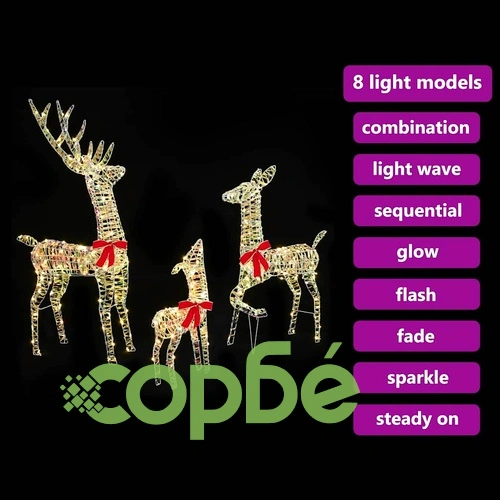 Коледен комплект от 3 светещи елена PET 67x26x127 см топло бяло LED USB ➤ топ цена ➤ sorbe.bg