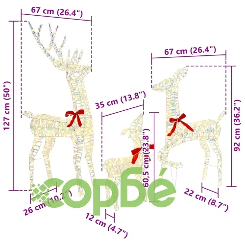 Коледен комплект от 3 светещи елена PET 67x26x127 см топло бяло LED USB ➤ топ цена ➤ sorbe.bg