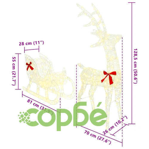 Коледна декорация елен с шейна LED светлини акрил 54x19x120 см ➤ топ цена ➤ sorbe.bg