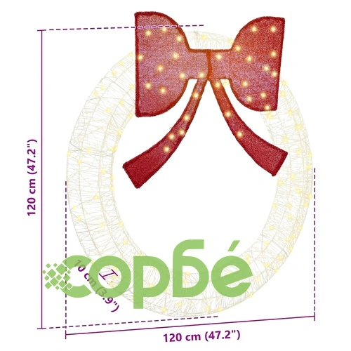 Коледен венец с LED осветление топло бяло 120 см акрил ➤ топ цена ➤ sorbe.bg